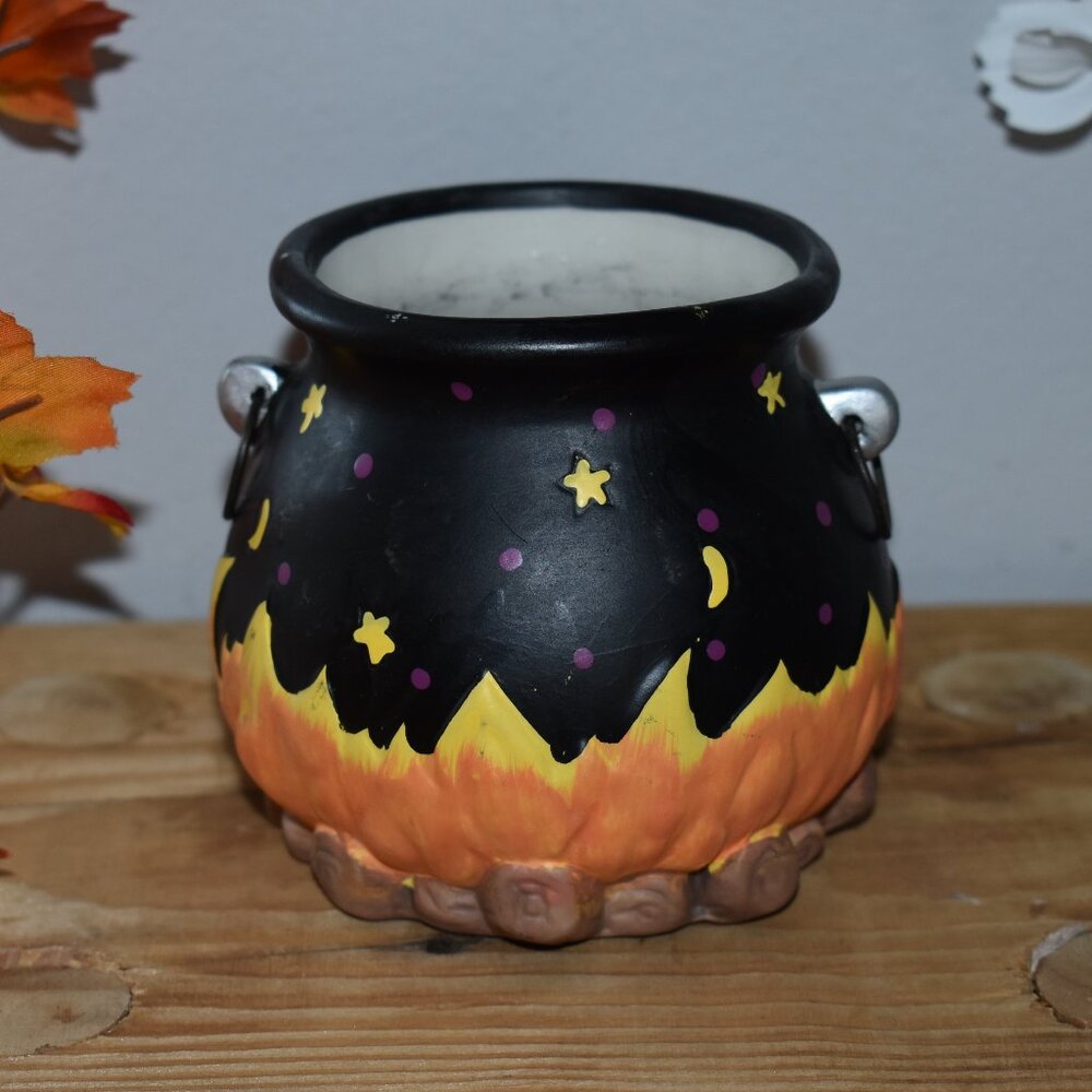 Vintage Ceramic Stars Moon Witch Cauldron Candle Holder Fall Halloween Decor